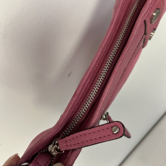 B. Makowsky Pink Leather Shoulder Bag Stud Accents & Leopard Print Lining - Picture 5 of 8